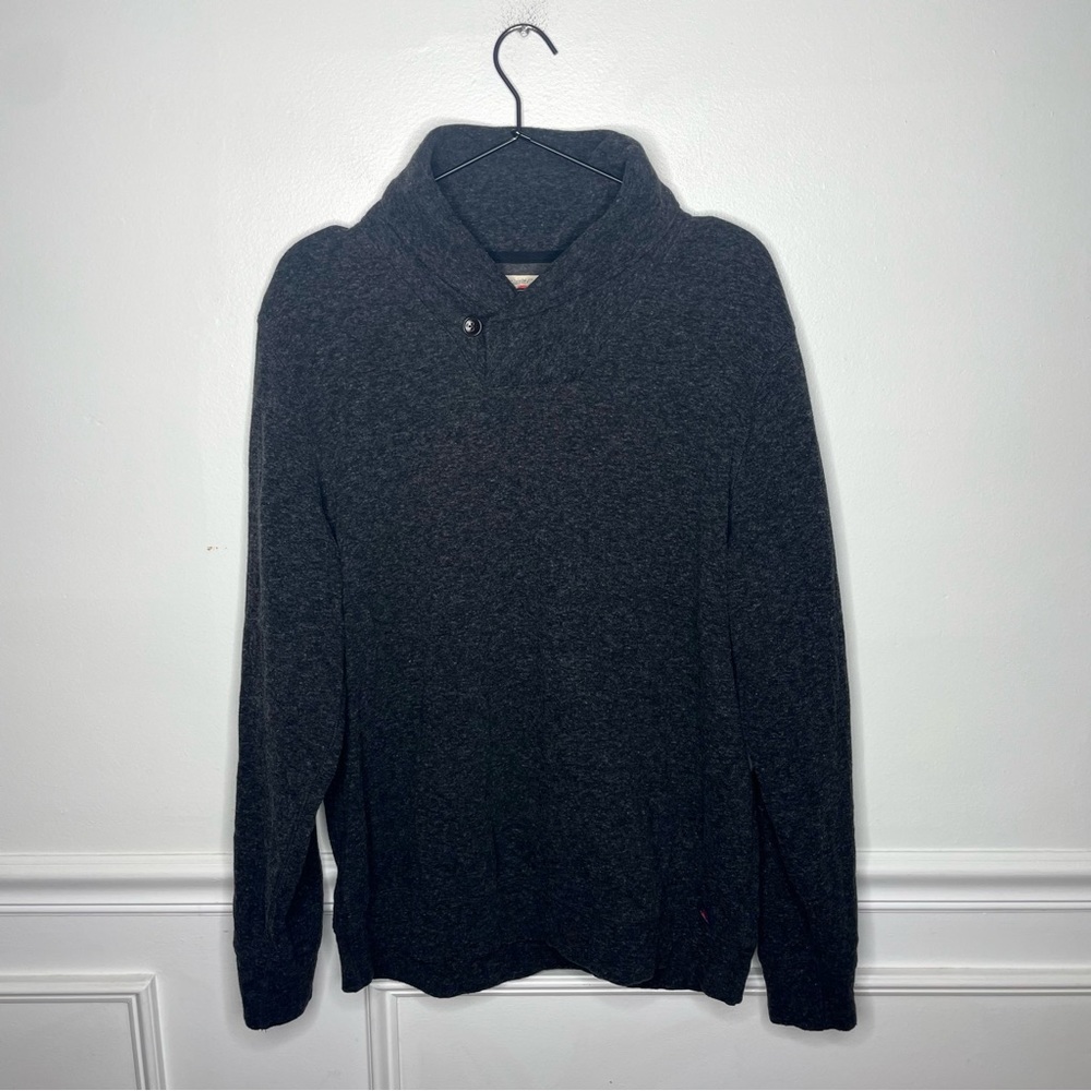 Faherty Dark Gray Marled Collared Organic Cotton Blend Sweater Mens L